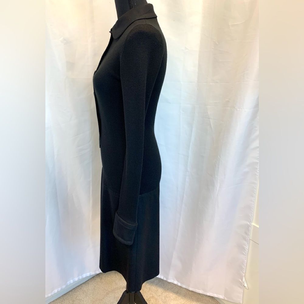 Akris Punto black ribbed knit long sleeve pleated wool dress Sz 4 NWOT - Picture 5 of 14